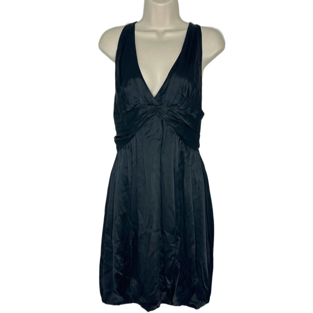 ARMANI EXCHANGE Sleeveless A-Line Bubble Silk Little Black Dress V-Neck Sz 8